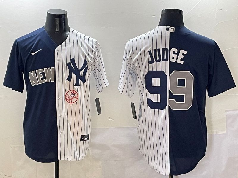 Men New York Yankees #99 Judge White Stripe Blue Game Nike 2025 MLB Jersey style 9